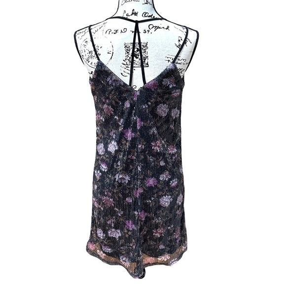 Floral Print Strappy Y-Back Sequin Mesh Dress Size XS - Picture 5 of 8